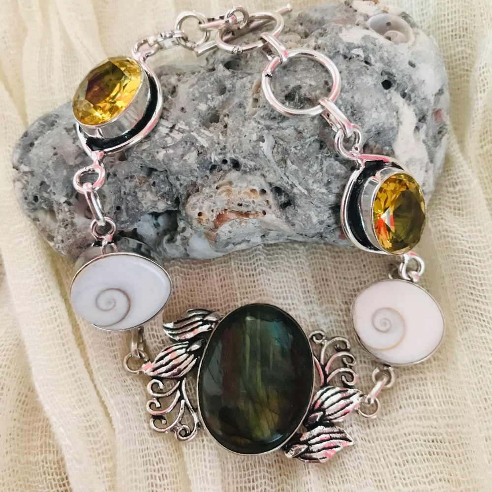 NEW Labradorite Shiva Eye Citrine 925  Bracelet